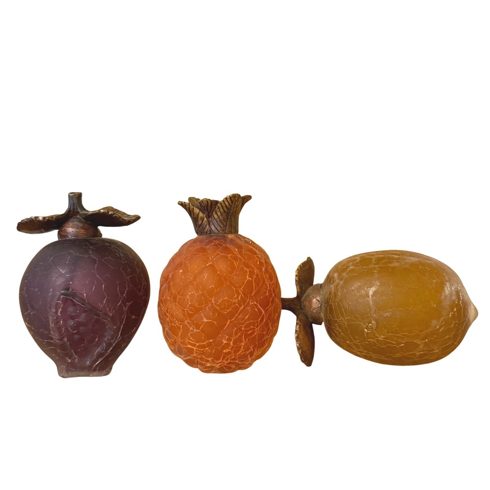Fruit Shaped Crackle Glass Decorative Orbs Purple‎ Pineapple Lemon Set of 3